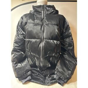 Arctic Expedition Black Liquid Shine Puffer Coat Women’s Size XL Hooded Winter J
